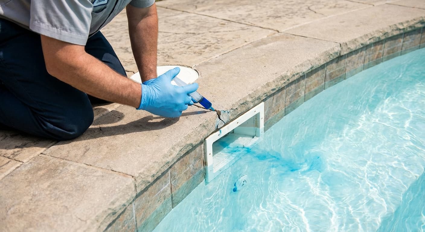 Pool inspection - dye testing near a skimmer or small crack
