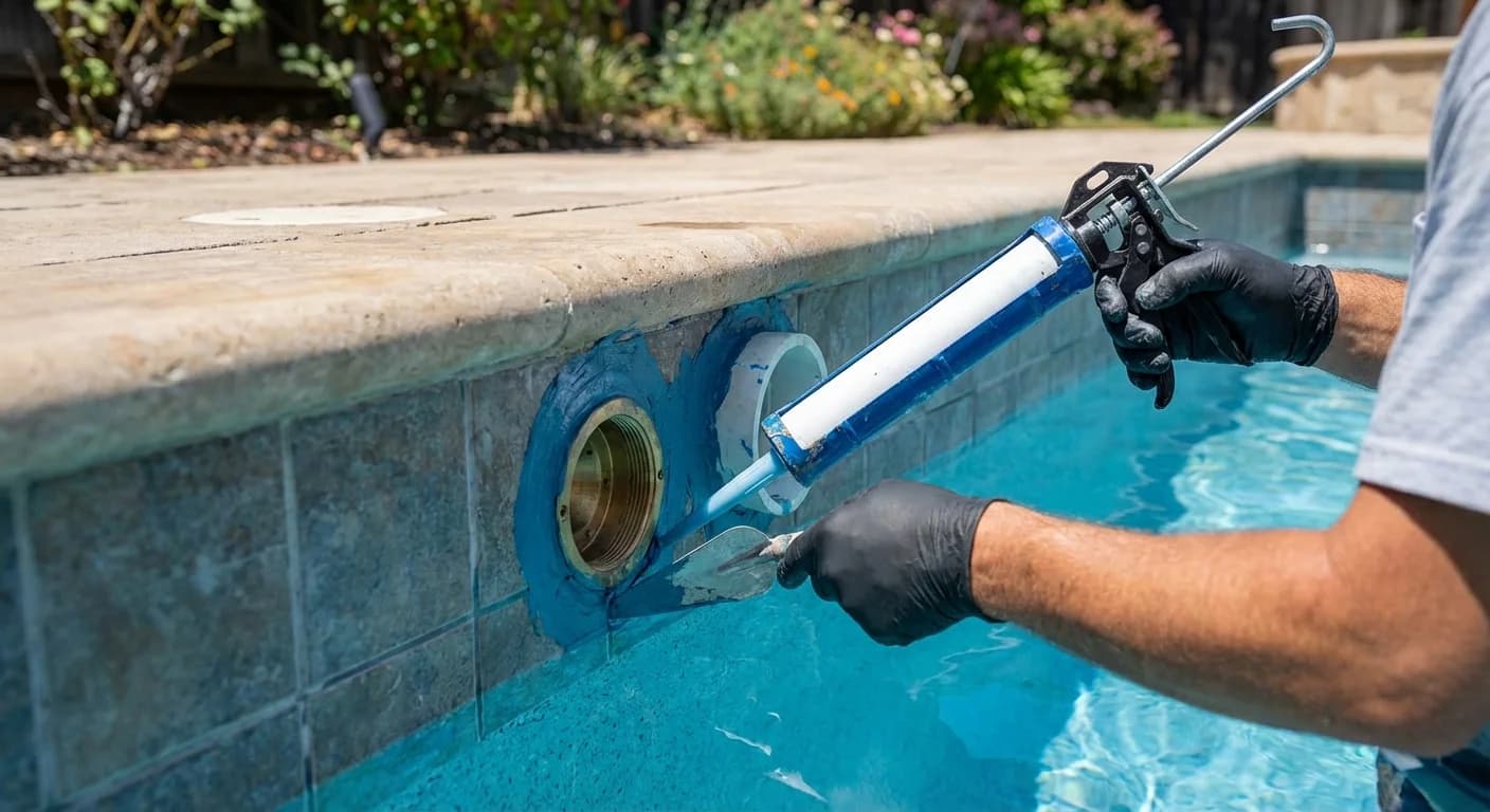 Pool light niche and conduit area during leak sealing service