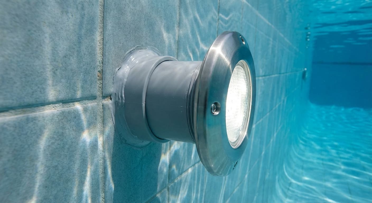 Pool light conduit sealing - finished repaired conduit entry at pool wall