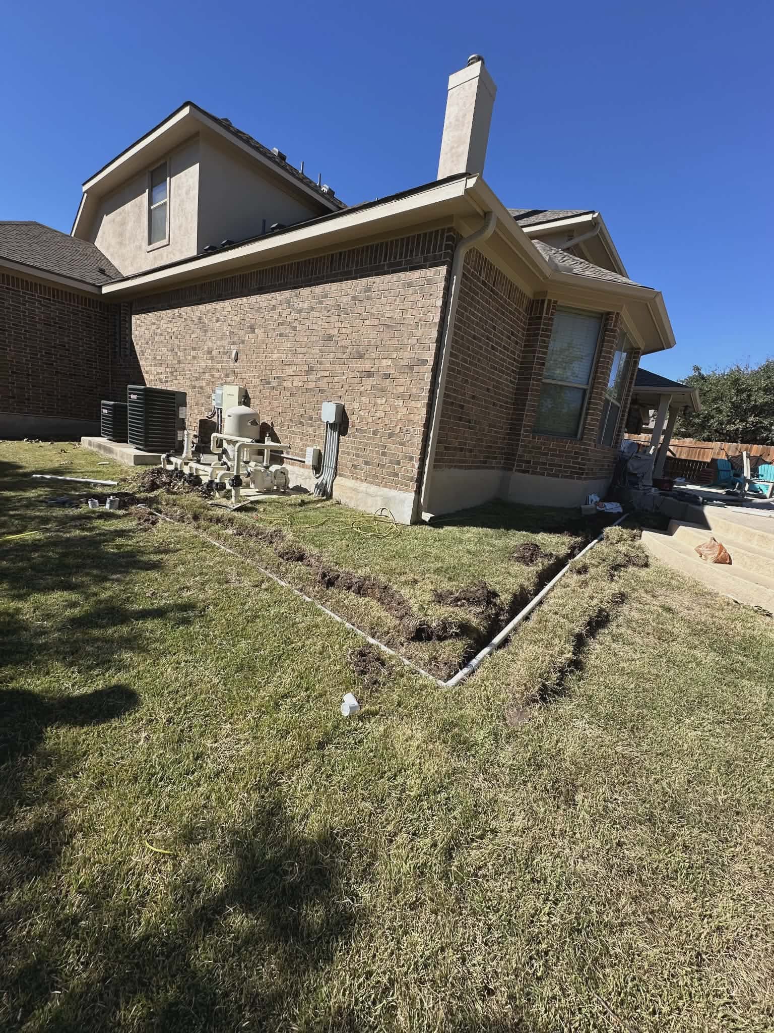 Pool plumbing line repair in progress