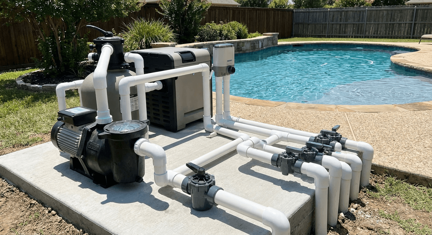 Finished pool repair - clean equipment pad and restored circulation