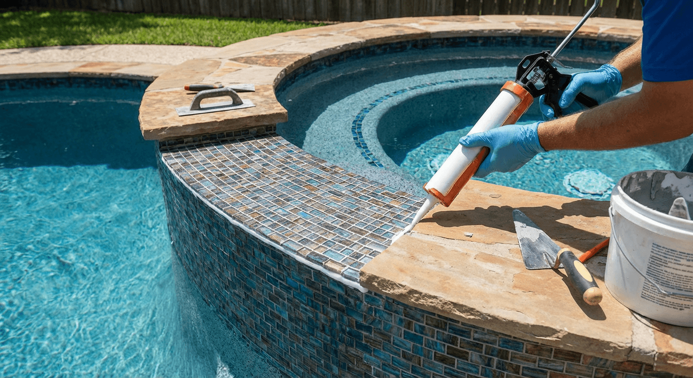 Spa spillway repair - resealing and repair work in progress