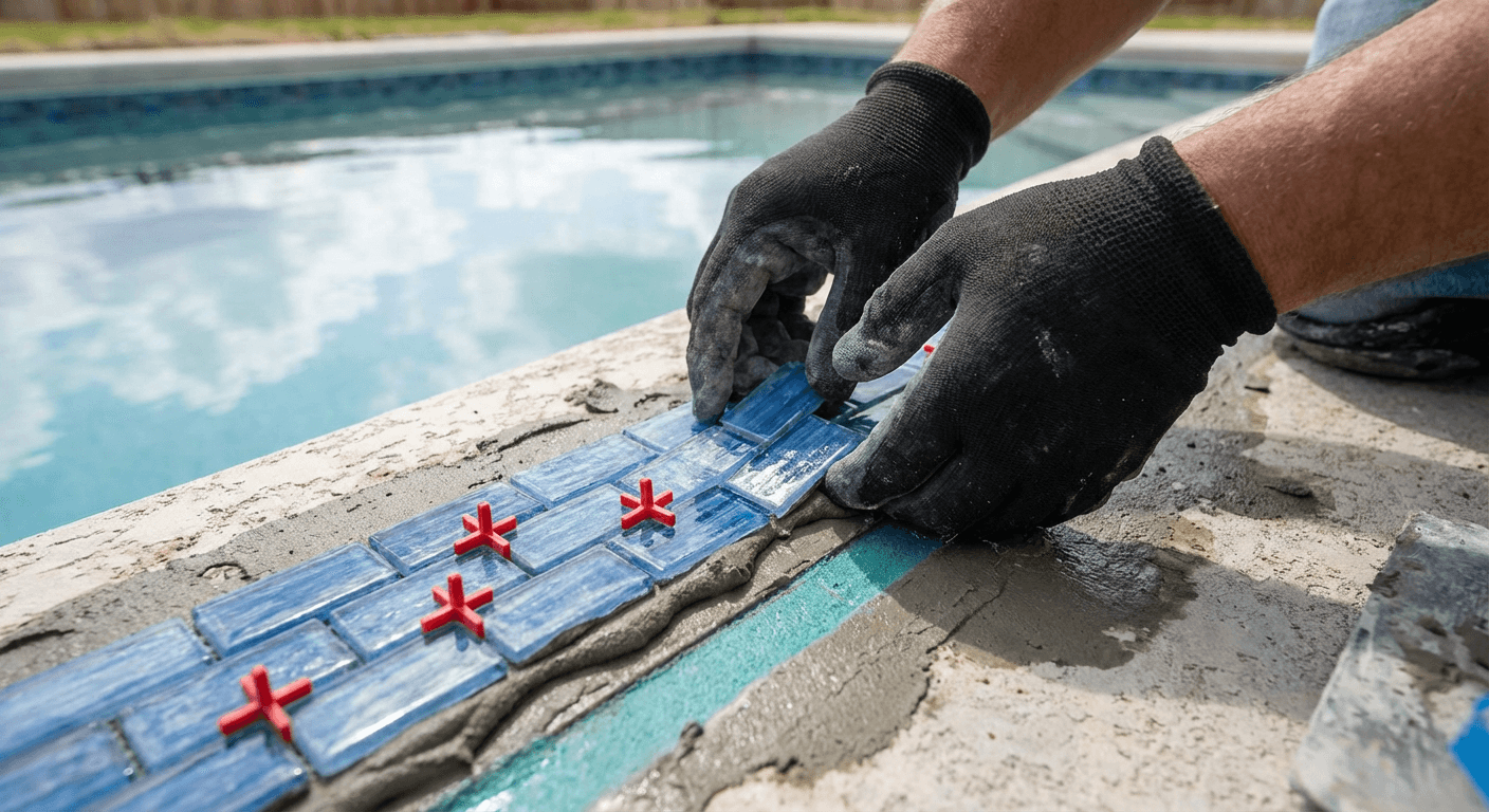 Pool tile replacement - installing new tile with proper spacing